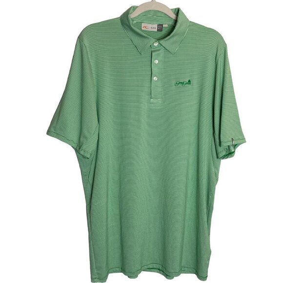KJUS Polo Shirt Mens L Performance Geometric Striped‎ UPF 50+ Green Golf - Picture 1 of 9